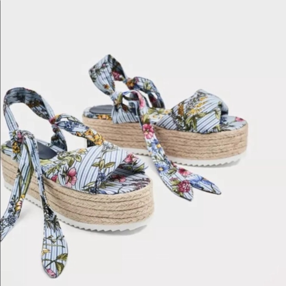 Zara Floral Platform Tie Sandals